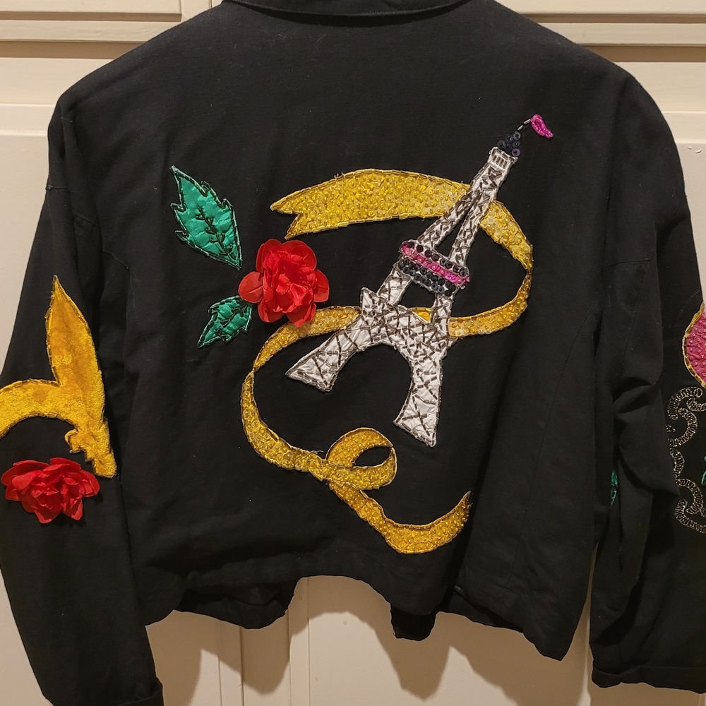Ultra Pink Black and Red Bomber Jacket with Parisian Embroidery